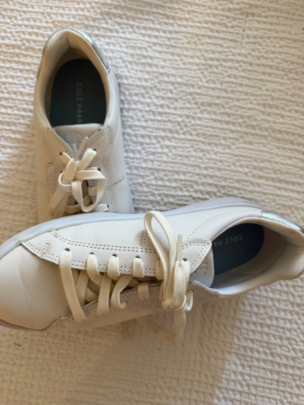 Cole Haan Cream-White Leather Lace-Up Sneakers